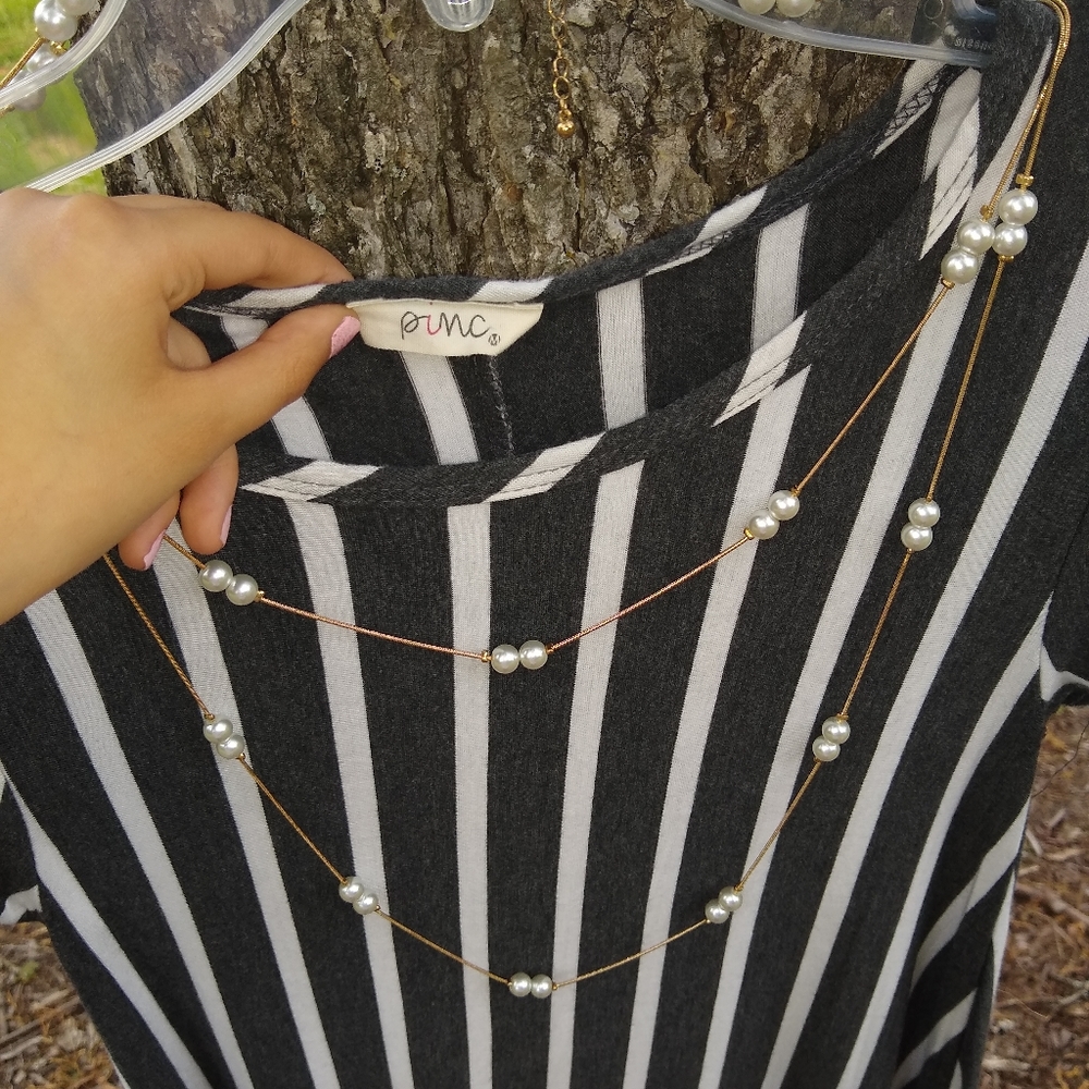Cute vertical striped grey and white  sundress!